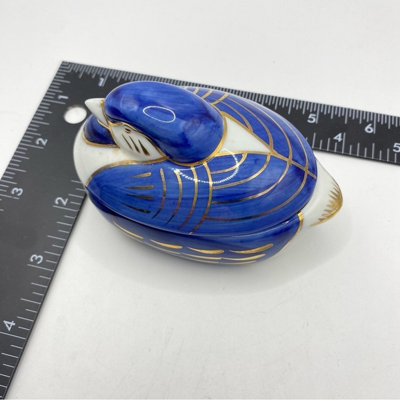 OTIGIRI Porcelain Duck Trinket Box Blue White Gold - Picture 8 of 8